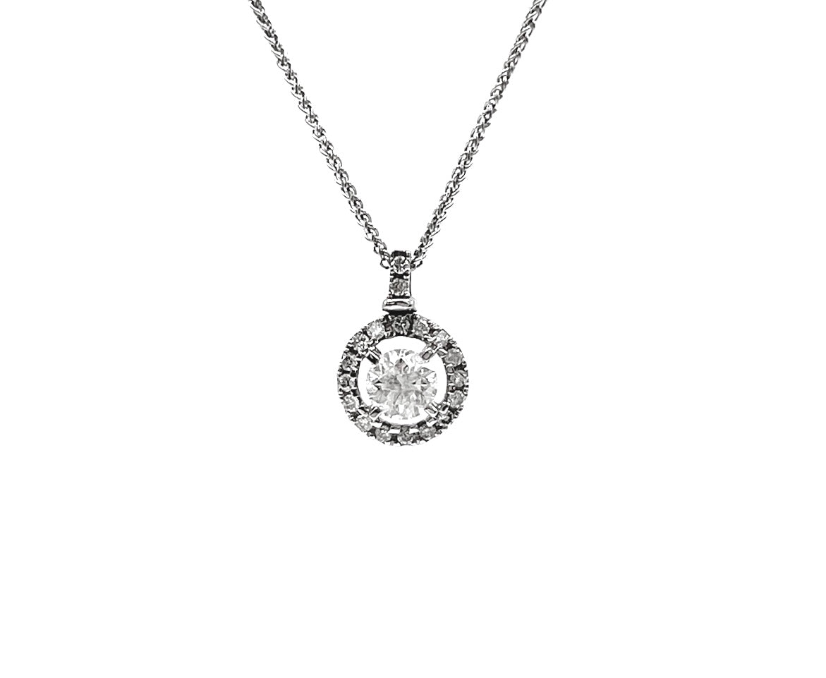10K White Gold 0.41cttw Canadian Diamond Halo / Cluster Necklace, 18&quot;