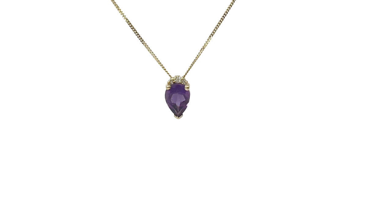 10K Yellow Gold Amethyst and Diamond Pendant, 18&quot;