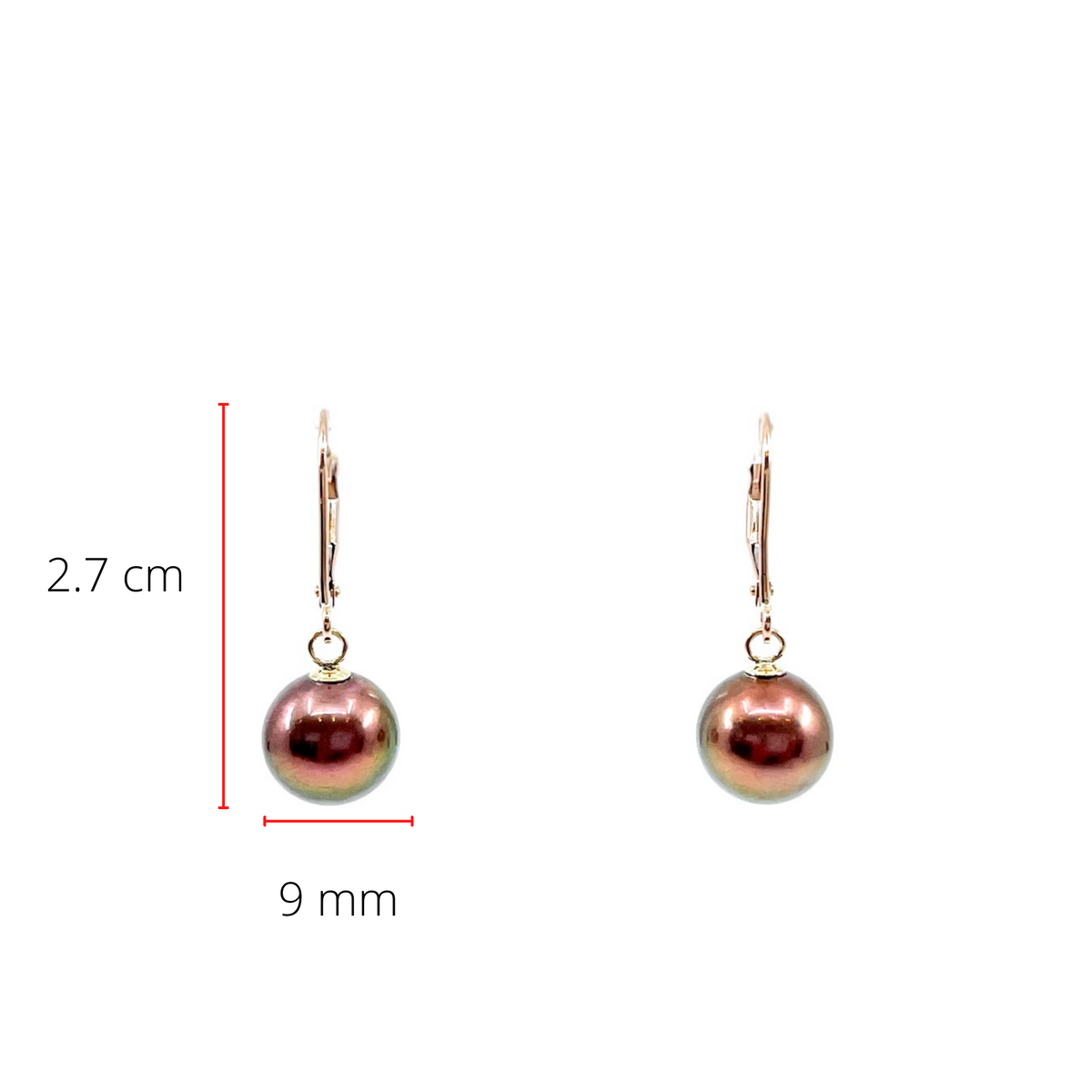 Pendientes de perlas del Mar del Sur de oro rosa de 14 quilates de 9 a 10 mm