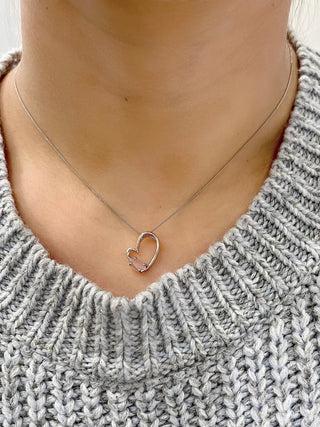 Colgante de corazón de oro rosa y blanco de 10 quilates con piedra lunar genuina de 0,60 quilates y diamante de 0,03 quilates, 18"