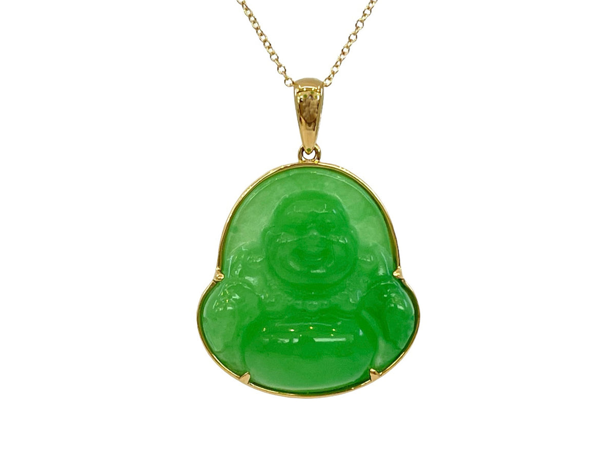 Colgante de Buda de Jade Verde Teñido de 20 mm en oro amarillo de 10 quilates - 18&quot;