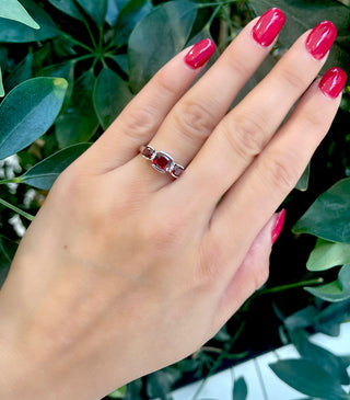10K White Gold 6mm and 4mm Cushion Cut Garnet and 0.014cttw Diamond Ring - Size 7 - Discontinued