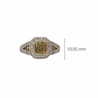 18K White & Yellow Gold 1.10Cttw Fancy Yellow Diamond Radiant Cut Engagement Ring