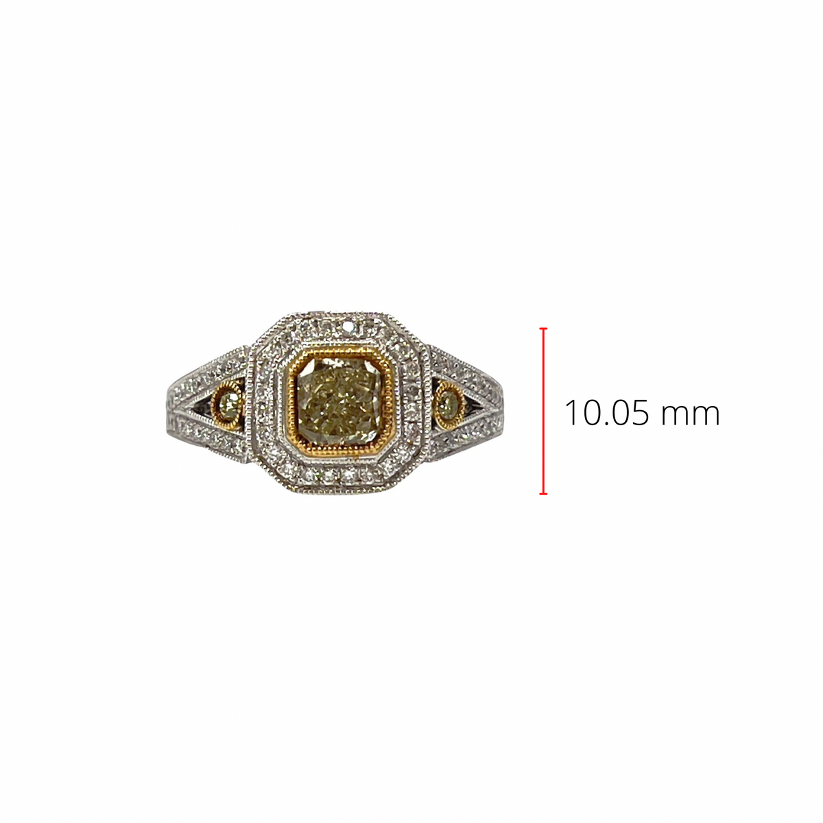 18K White &amp; Yellow Gold 1.10Cttw Fancy Yellow Diamond Radiant Cut Engagement Ring