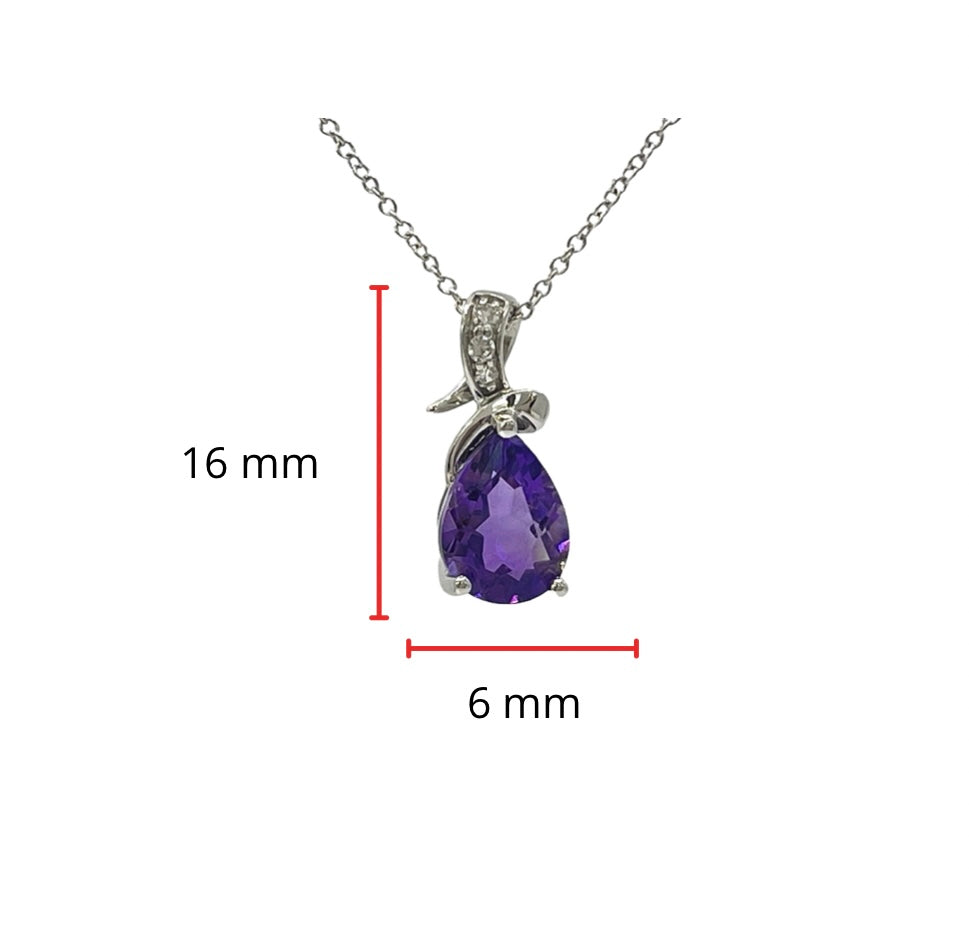 10K White Gold Amethyst and Diamond Necklace, 18&quot;