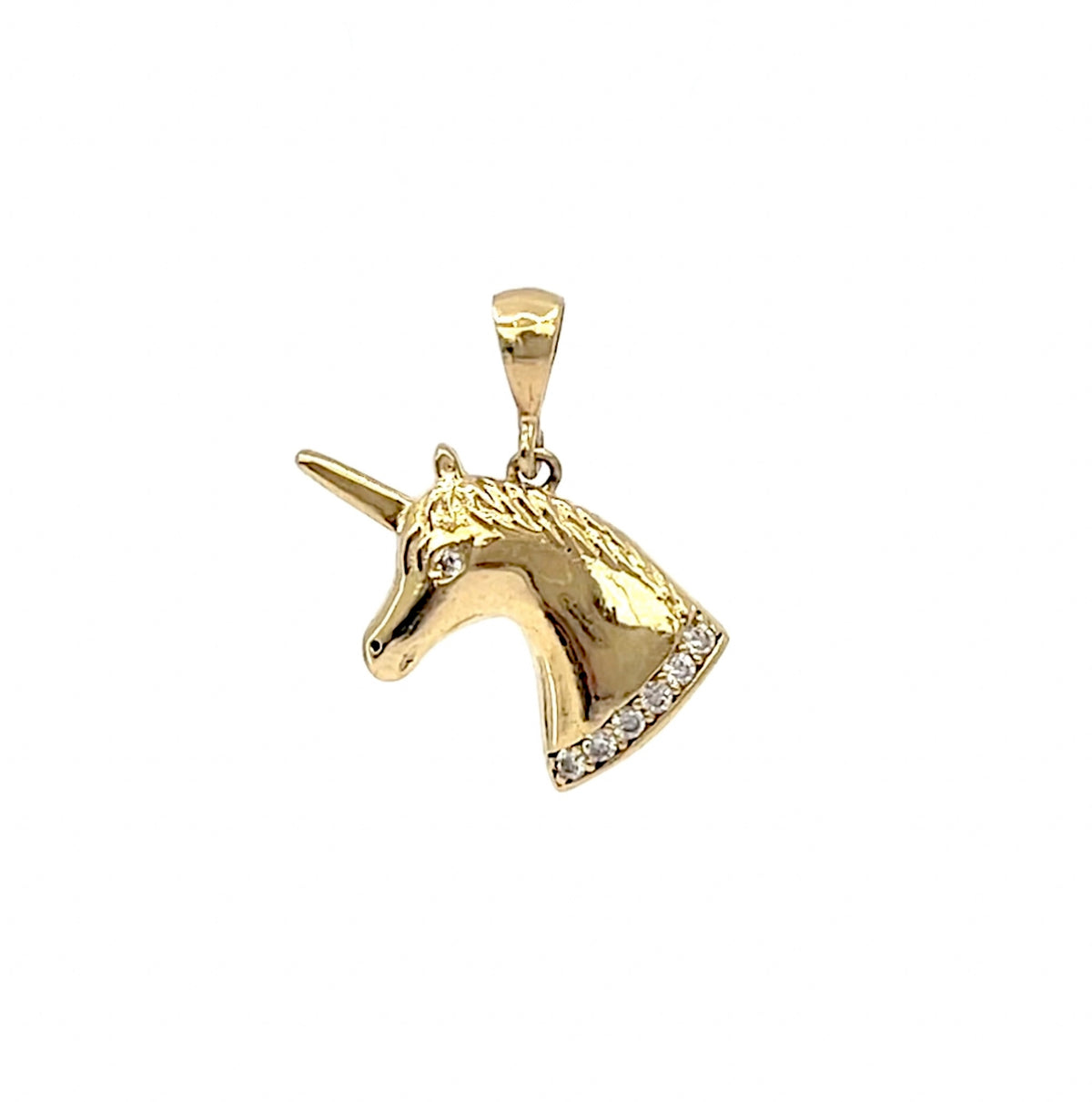 10K Yellow Gold Unicorn Cubic Zirconia Charm - 19mm x 15mm