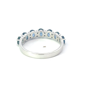 Anillo de diamantes y zafiros en oro blanco de 10 quilates, talla 6,5