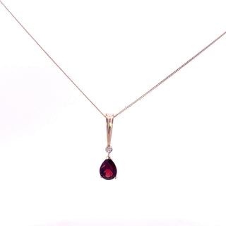 Colgante de oro amarillo de 10 quilates con diamantes y granates de 0,02 quilates, 18"