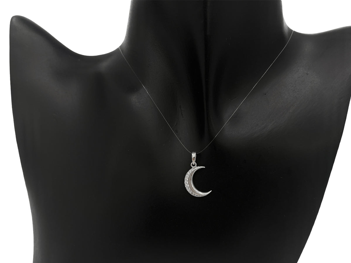 10K White Gold Crescent Moon Cubic Zirconia Charm - 22mm x 11mm