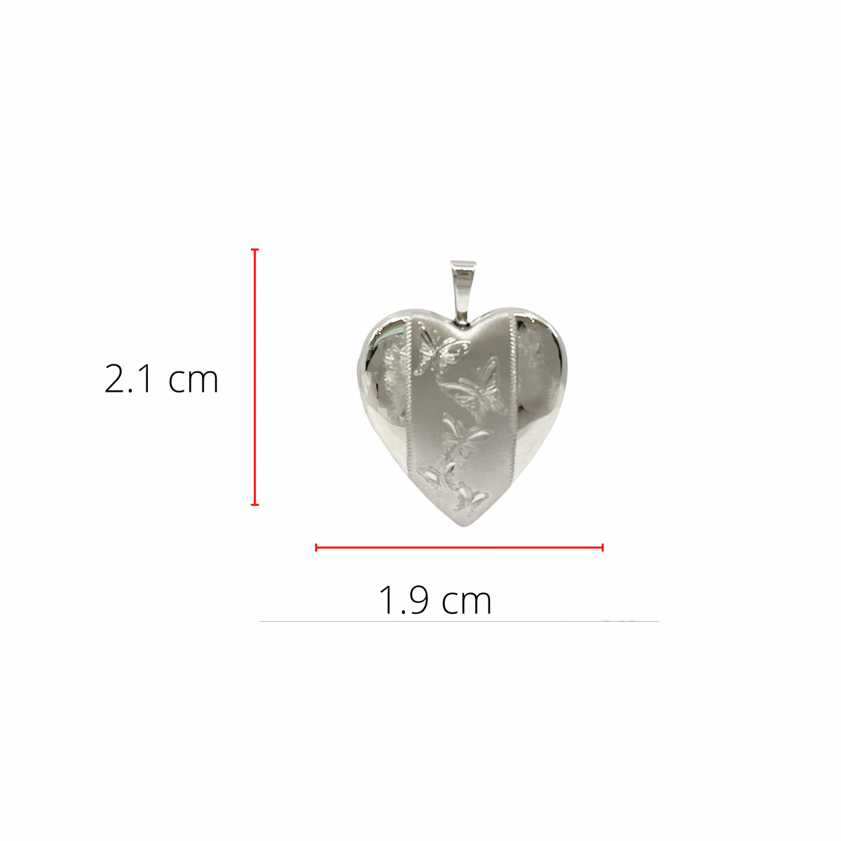 925 Sterling Silver Etched Butterflies Heart Shaped Locket - 19mm x 21mm