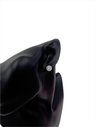 Pendientes de tuerca con halo de circonita cúbica redonda de 6 mm de plata de ley 925 - 9 mm