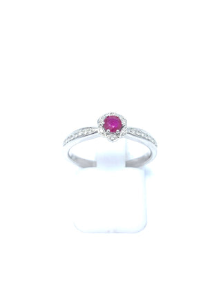 Anillo de diamantes y rubíes de oro blanco de 14 quilates, tamaño 6,5