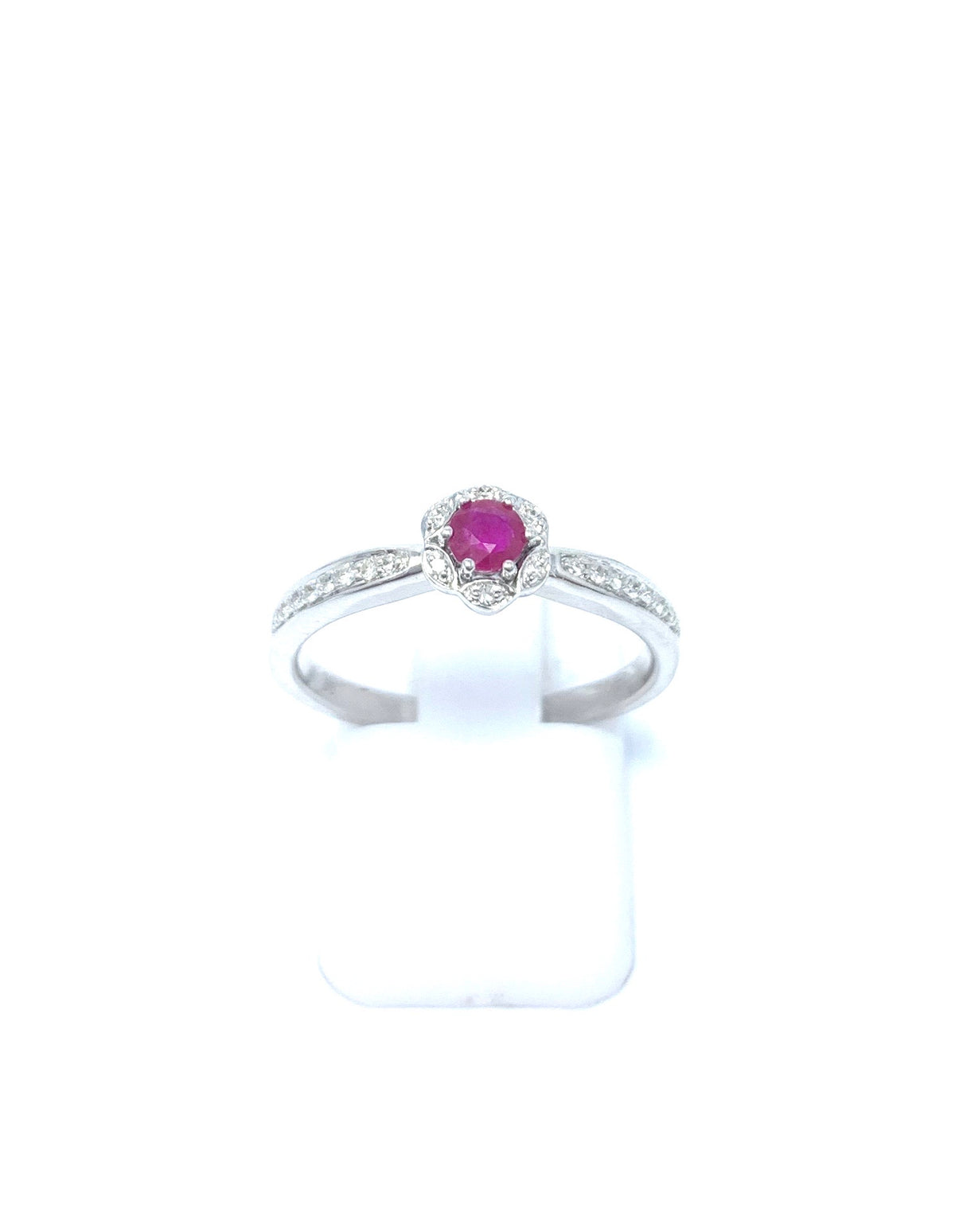 14K White Gold Ruby and Diamond Ring-Size 6.5