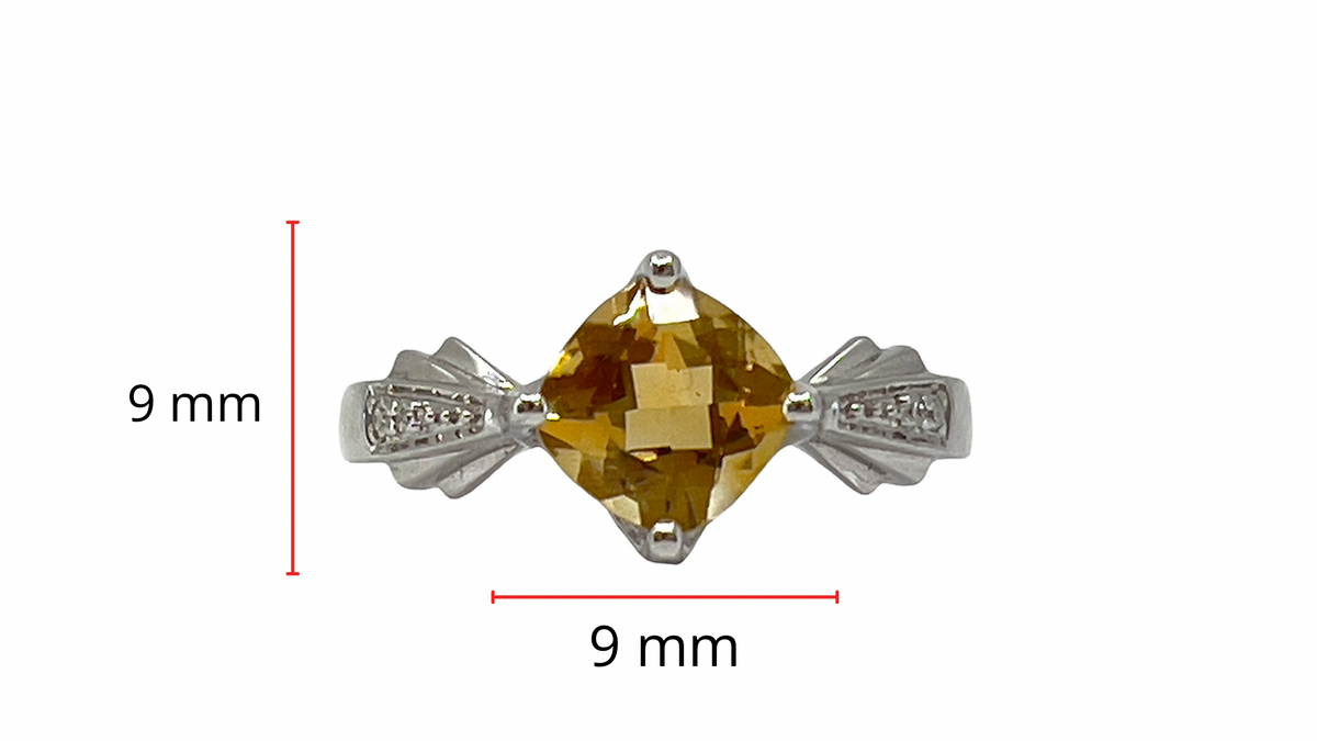 10K White Gold Citrine &amp; Diamond Ring- Size 6.5