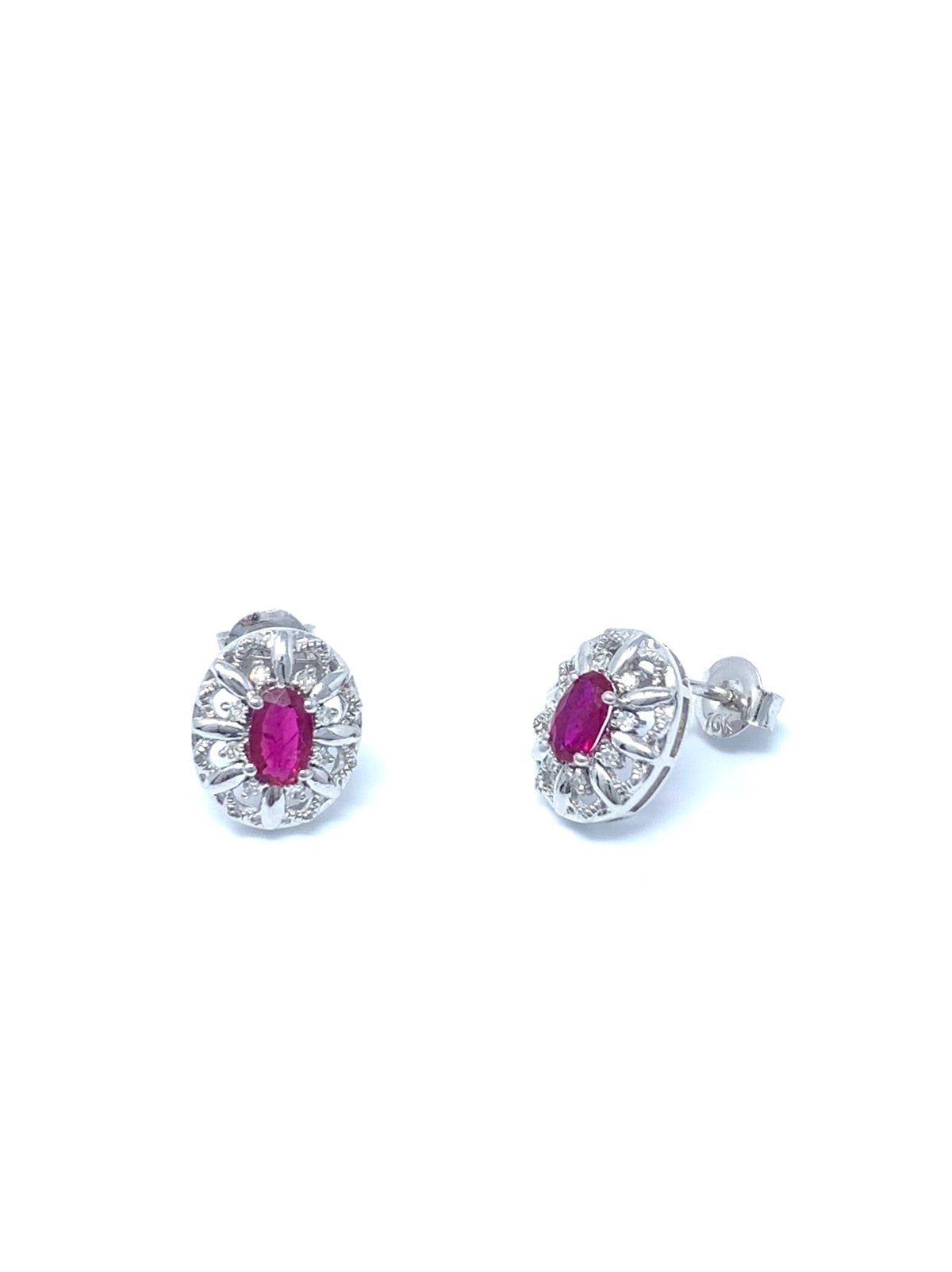 10K White Gold 0.65cttw Genuine Ruby and 0.08cttw Diamond Earrings