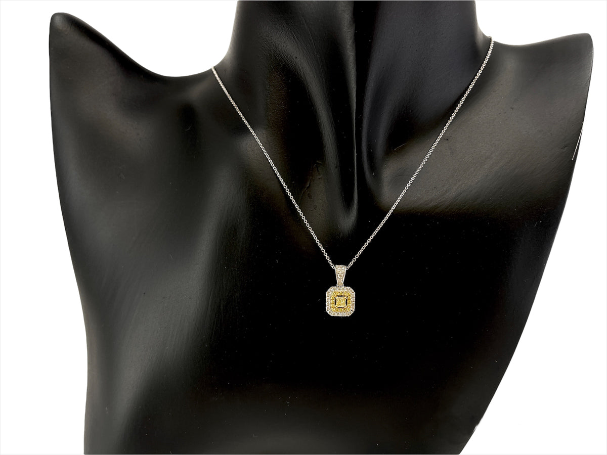 Collar de diamantes de talla radiante amarillo elegante de 0,83 quilates de oro blanco y amarillo de 14 quilates - 18 pulgadas