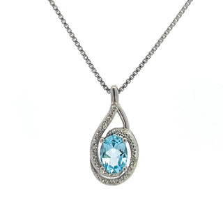 925 Sterling Silver Blue Topaz & Diamond Necklace