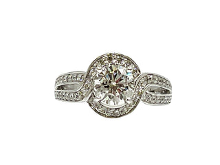 14K White Gold 1.63cttw Diamond Halo Engagement Ring