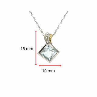 10K White and Yellow Gold 6mm Princess Cut Aquamarine and 0.005cttw Diamond Pendant, 18"- Discontinued