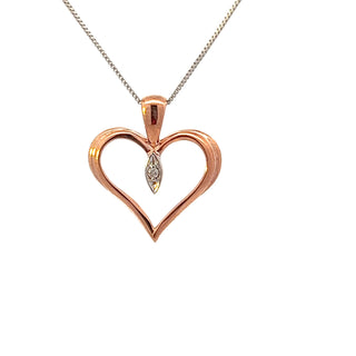 Colgante en forma de corazón con diamantes de 0,008 quilates en oro blanco y rosa de 10 quilates, 18"