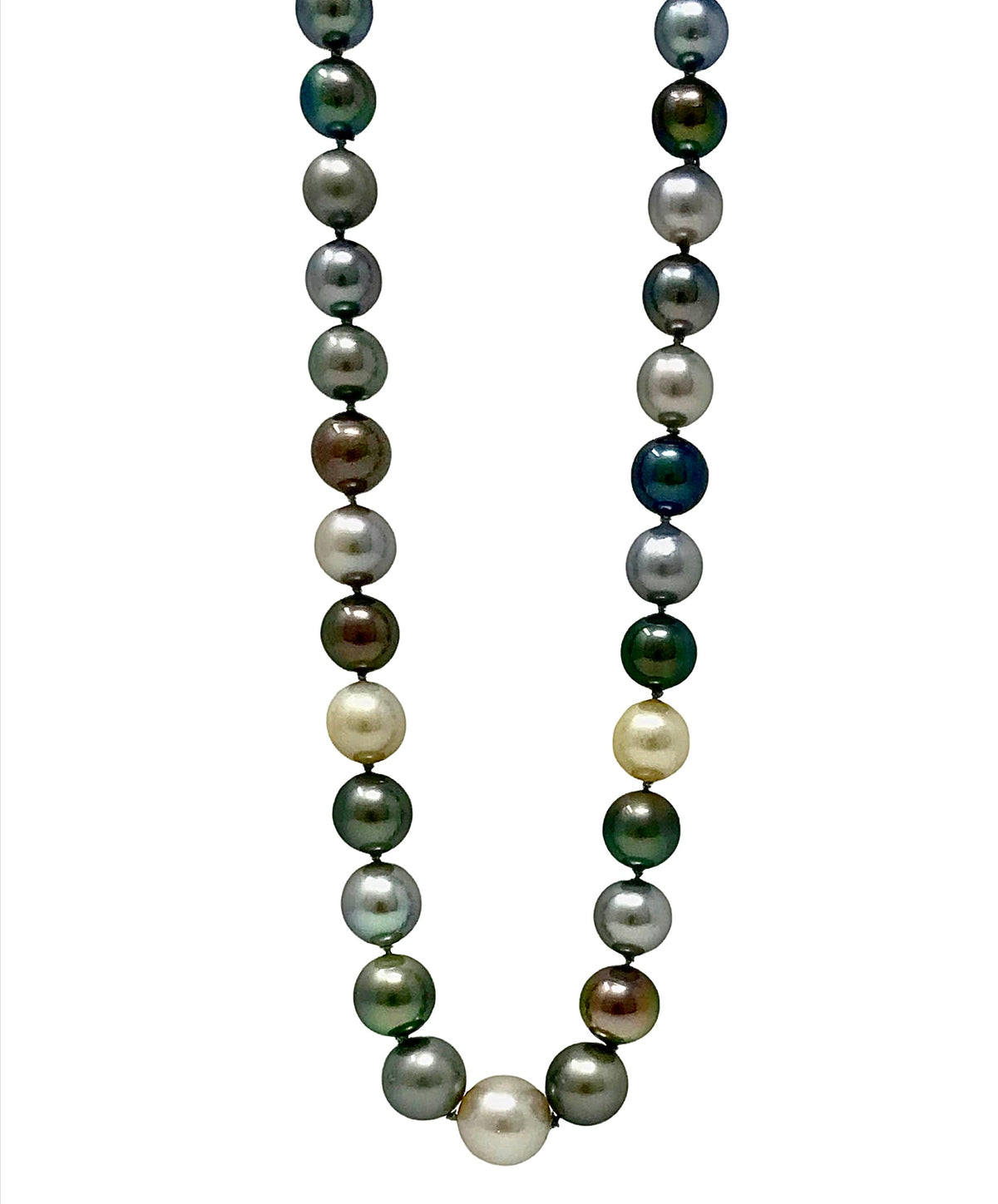 14K White Gold 10-13mm Multi Color Tahitian Pearl Strand - 18&quot;