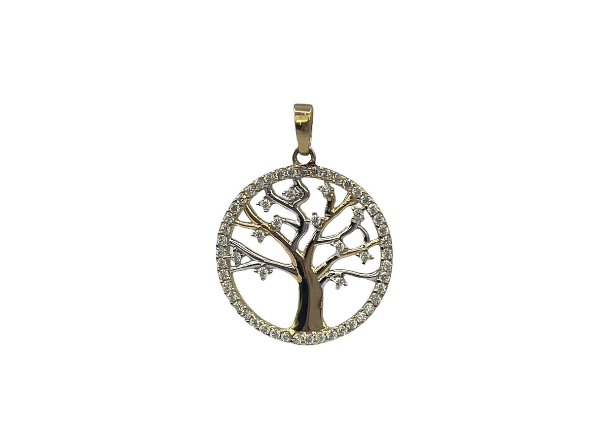 10K Yellow Gold Tree of Life Cubic Zirconia Charm - 24mm x 19mm