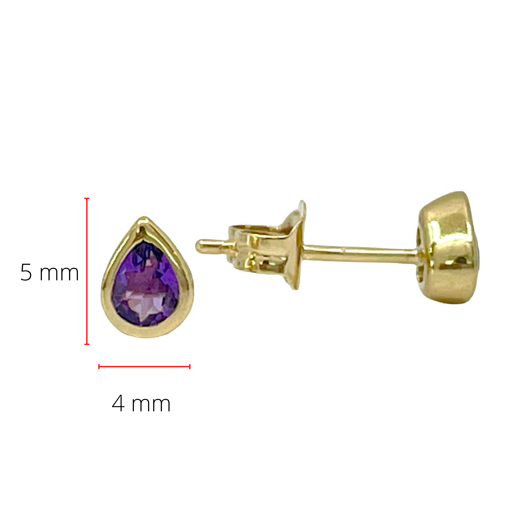 10K Yellow Gold 0.35cttw Pear Cut Amethyst Bezel Set Stud Earrings