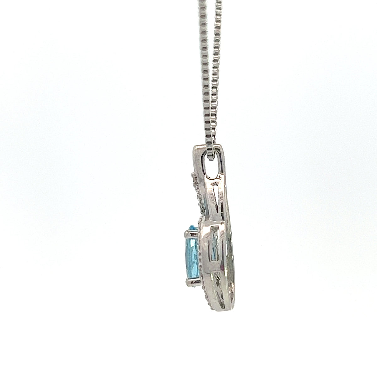 Collar de plata de ley 925 con topacio azul de 7 x 5 mm y diamantes de 0,03 quilates
