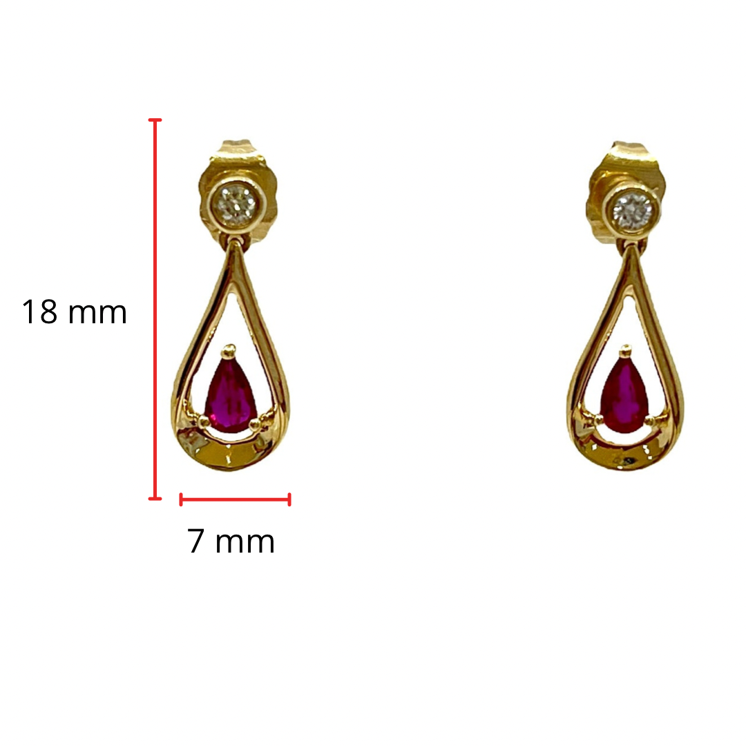 Pendientes de oro amarillo de 10 quilates con rubí de 0,70 quilates y diamantes de 0,08 quilates