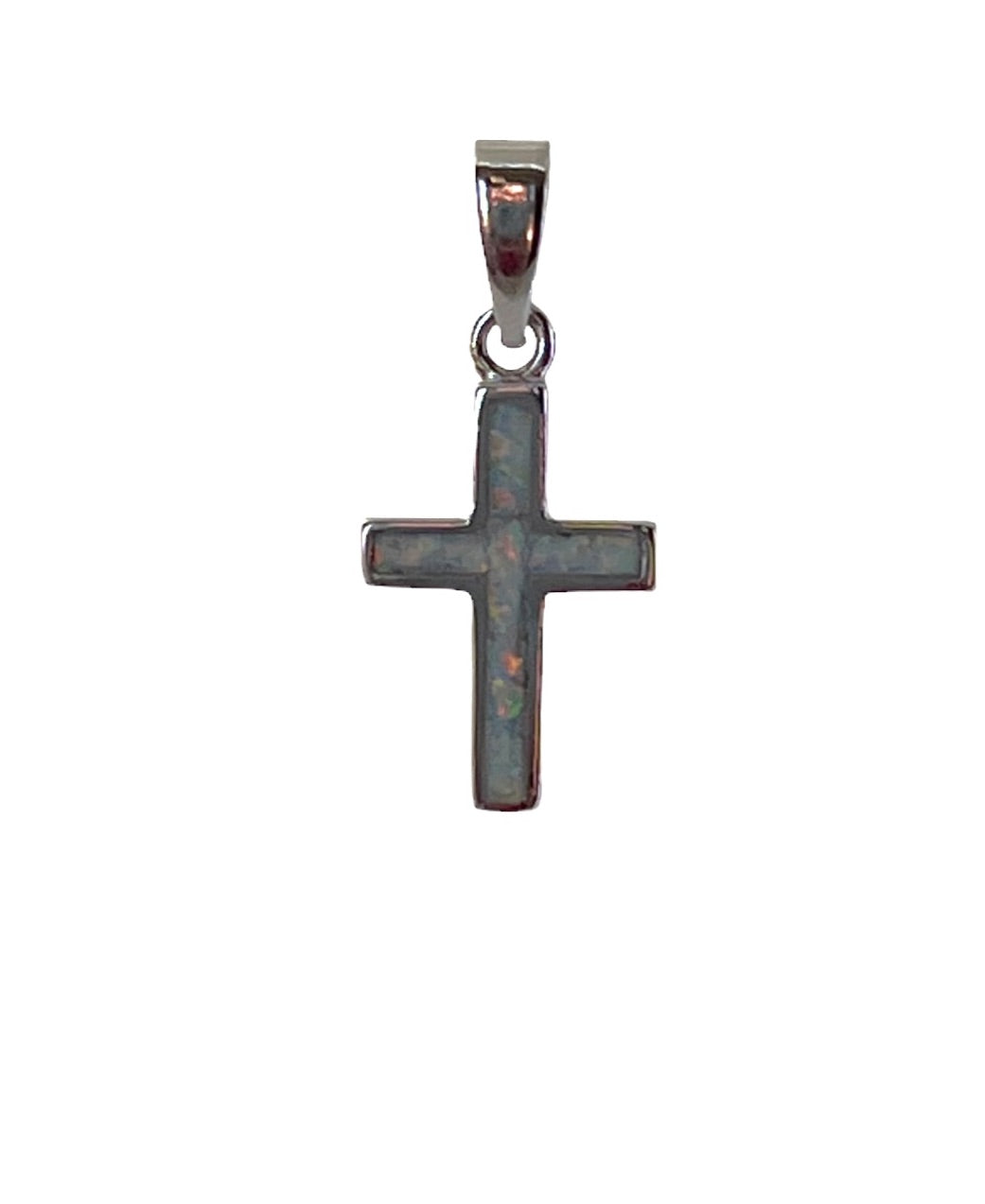 Dije de cruz de ópalo creado en plata de ley 925