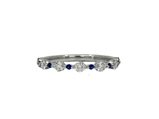 Anillo de oro blanco de 18 k, paladio (hipoalergénico), zafiro azul y diamante canadiense de 0,42 quilates, tamaño 6,5