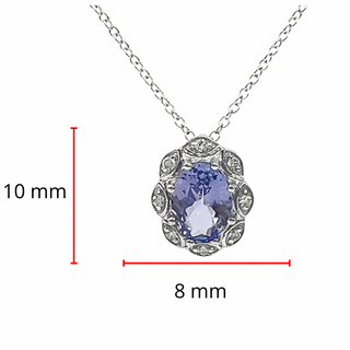10K White Gold Tanzanite and Diamond Antique Halo Necklace, 18"