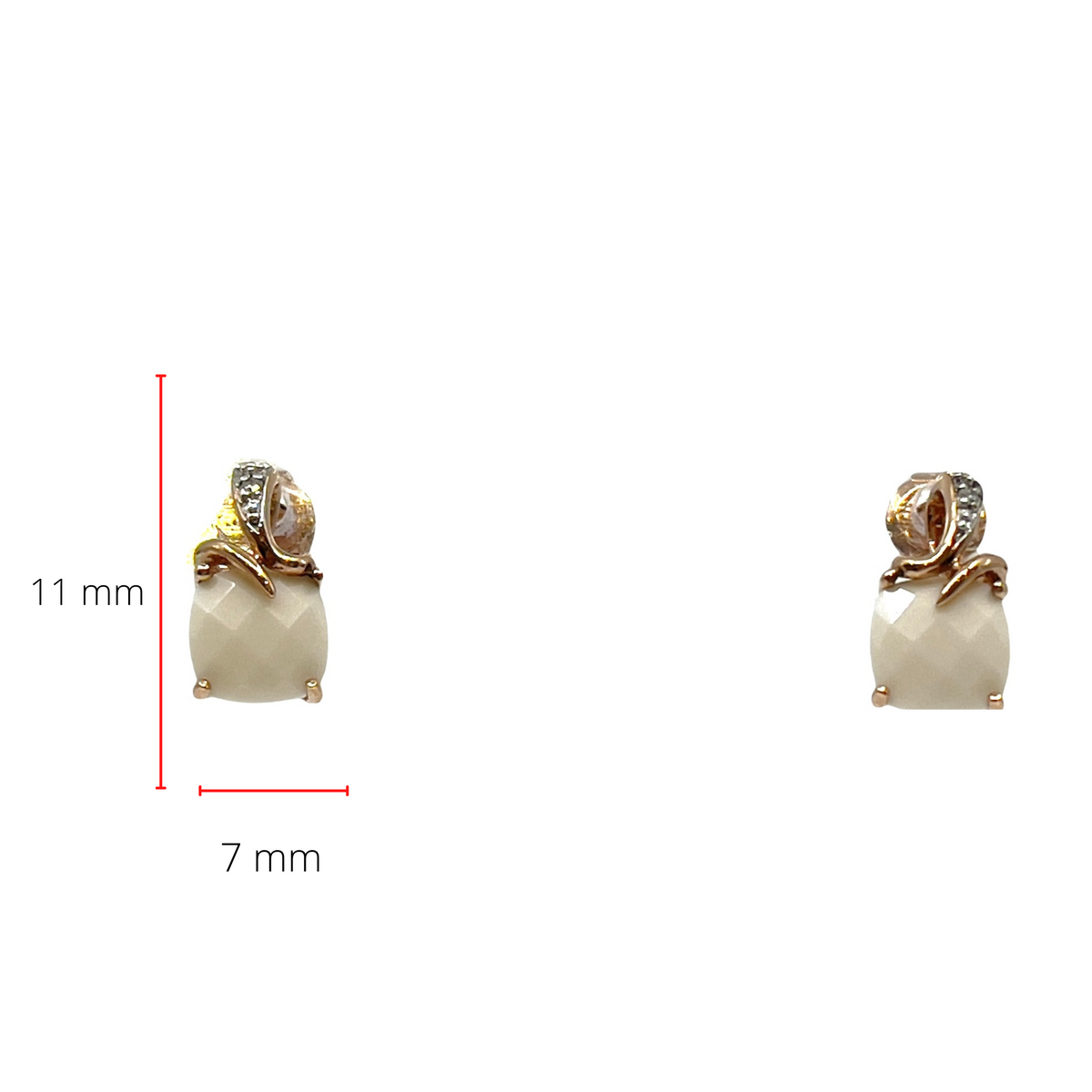 Pendientes de oro rosa de 10 quilates con ágata auténtica de talla cojín de 6 mm y diamantes de 0,01 quilates