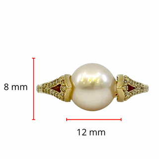 Anillo de diamantes y perlas cultivadas en oro amarillo de 10 quilates, talla 6
