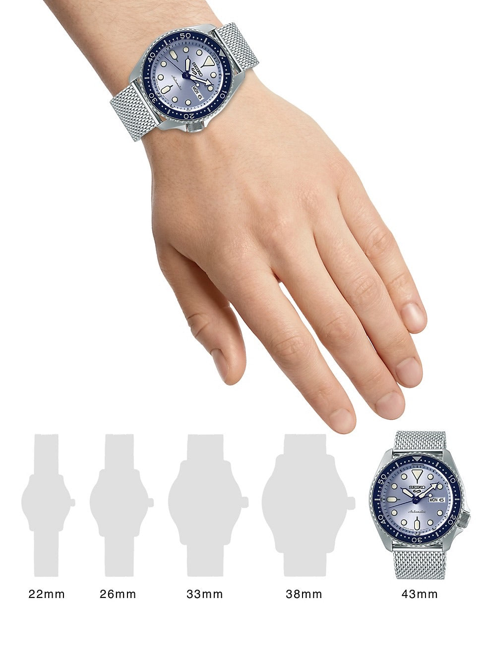 Reloj Seiko 5 Sports con pulsera de malla de acero inoxidable SRPE77K1F 