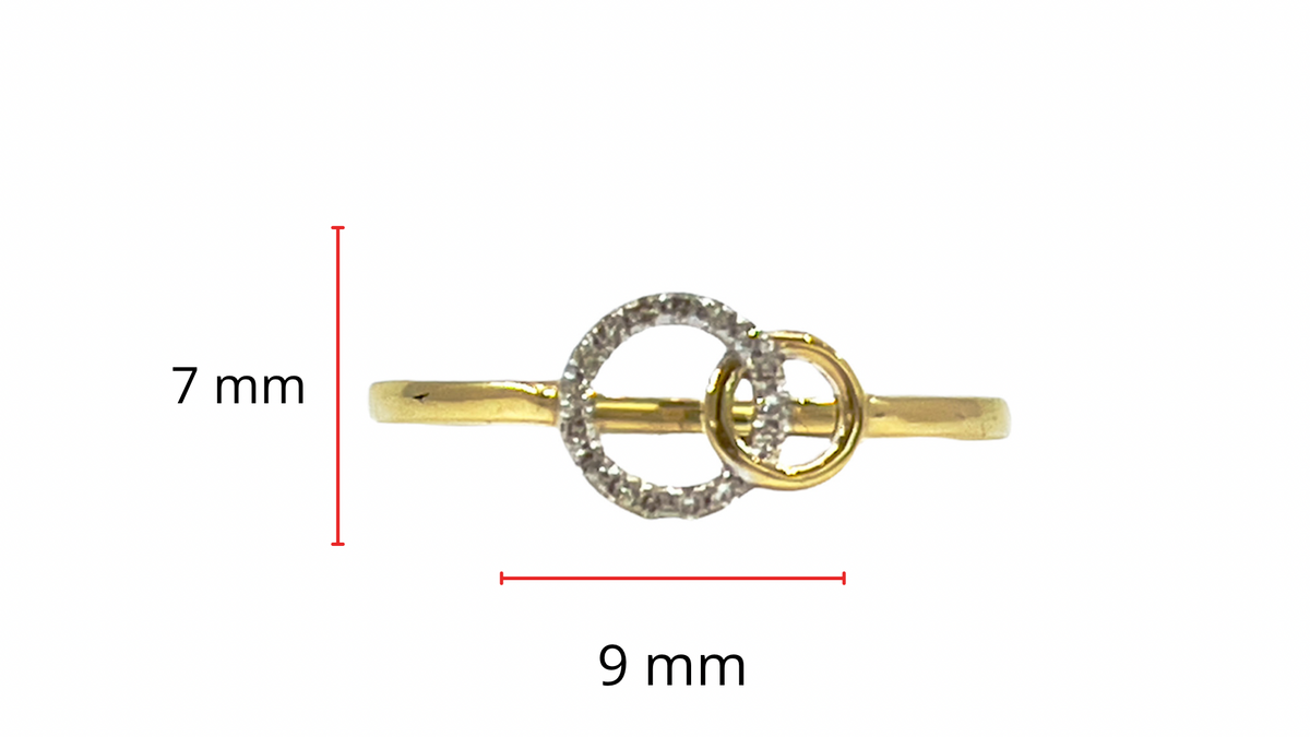 Anillo de oro blanco y amarillo de 10 quilates con diamantes de 0,04 quilates, doble círculo/eternidad/infinito, tamaño 6,5