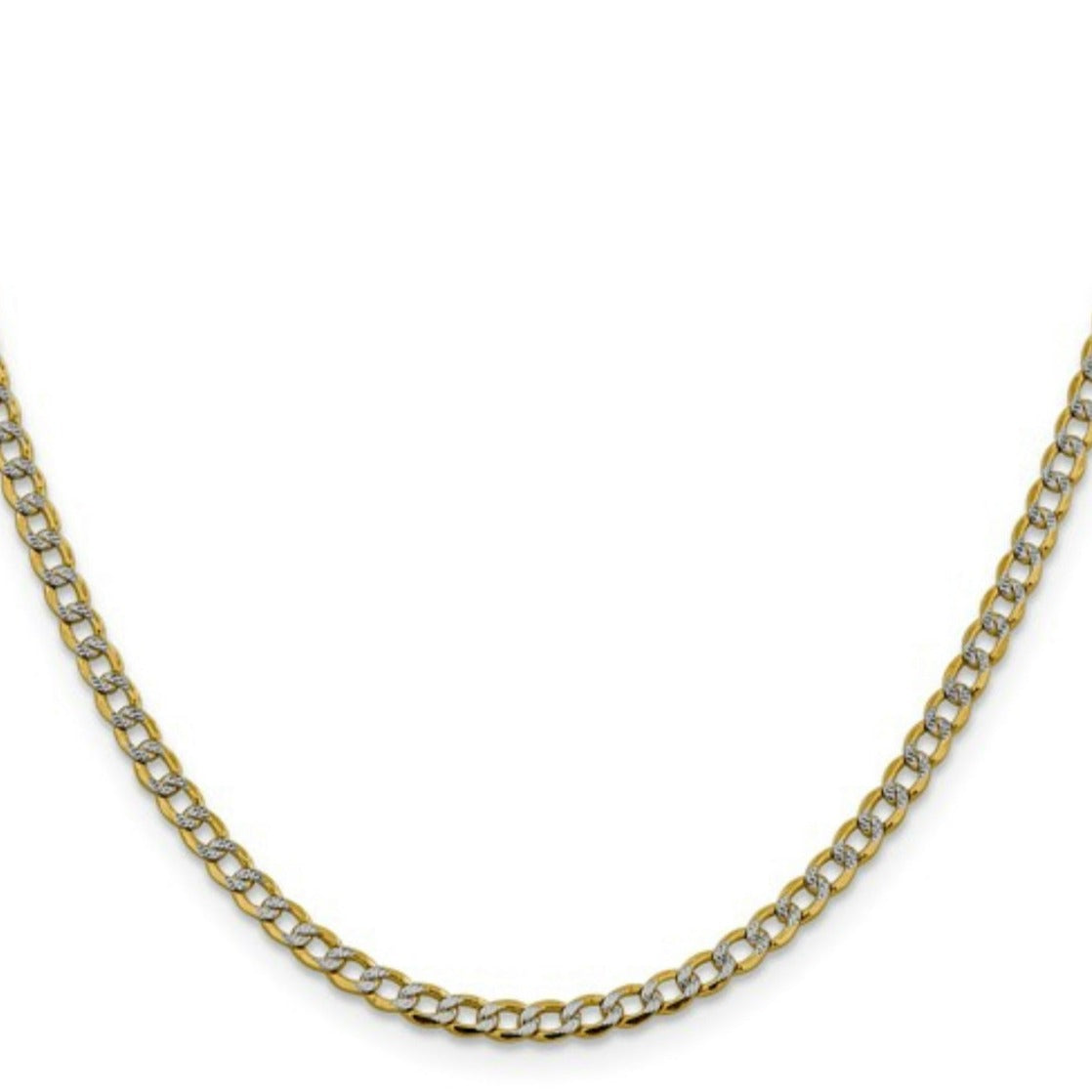 14K Yellow Gold and Rhodium Plated Pave Curb Chain - 3.4mm