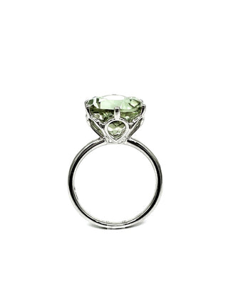 Anillo de prasiolita genuina (amatista verde) de oro blanco de 10 quilates de 5 quilates, tamaño 6,5