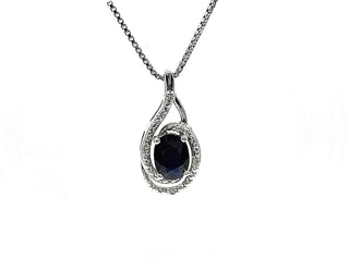 Collar de plata con zafiro ovalado de 0,75 quilates y diamante de 0,03 quilates, 18"