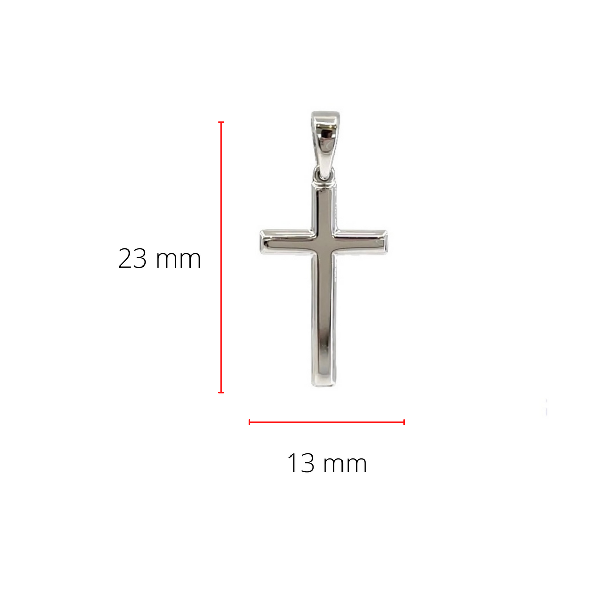 Dije de cruz hueca de plata de ley 925, 23 mm x 13 mm