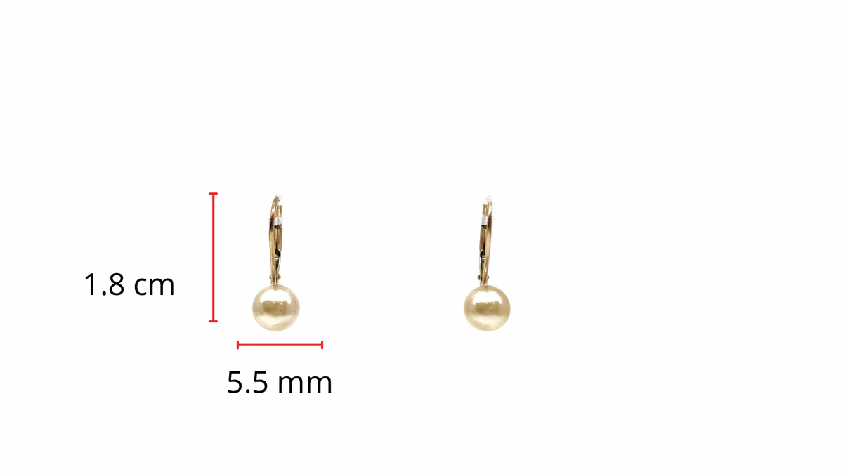 Aretes de perlas cultivadas de oro amarillo de 14 quilates de 6,5 a 7 mm con cierres de palanca