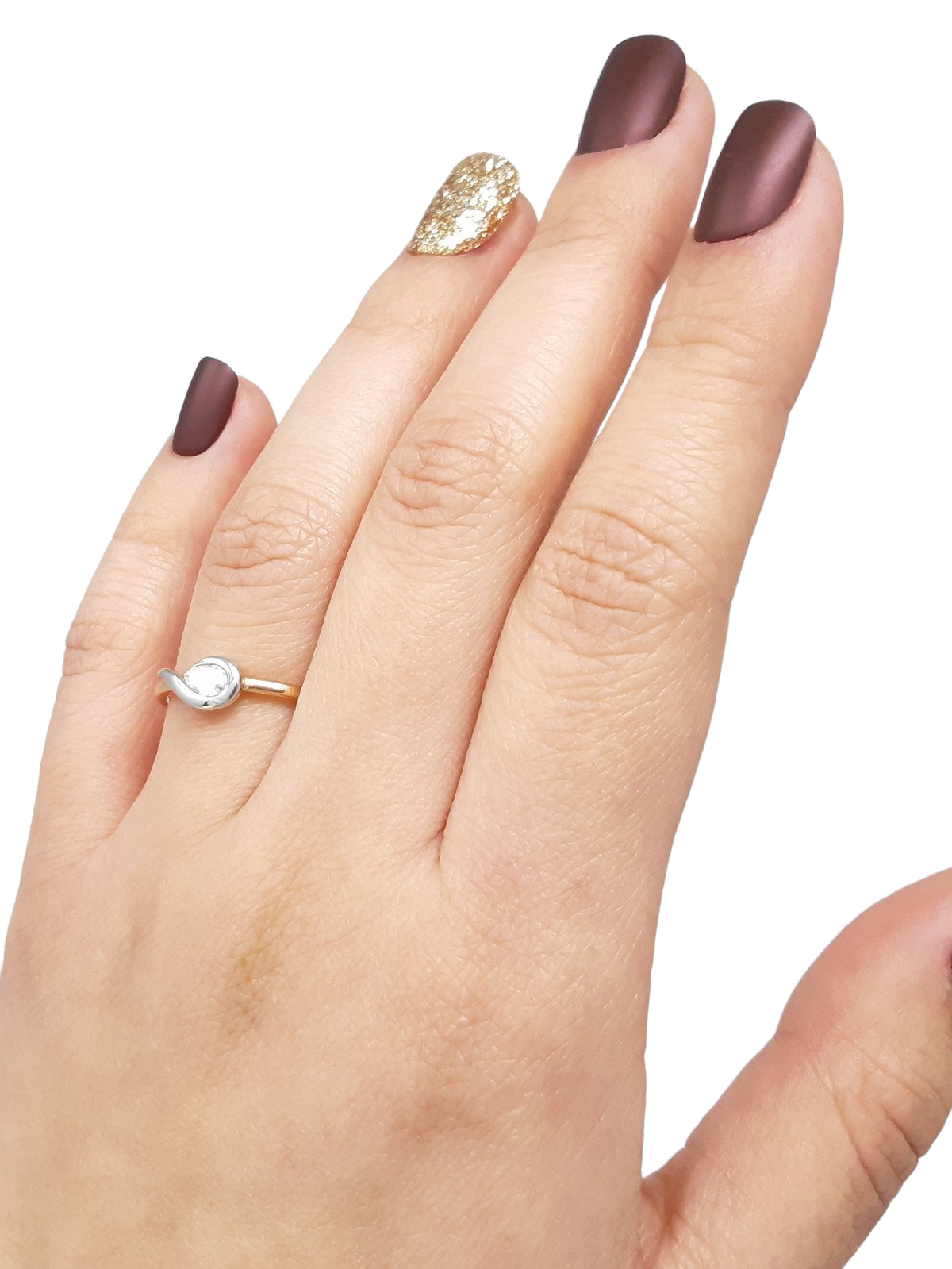 Anillo de diamantes de talla pera de 0,20 quilates en oro blanco y rosa de 10 quilates, tamaño 6,5
