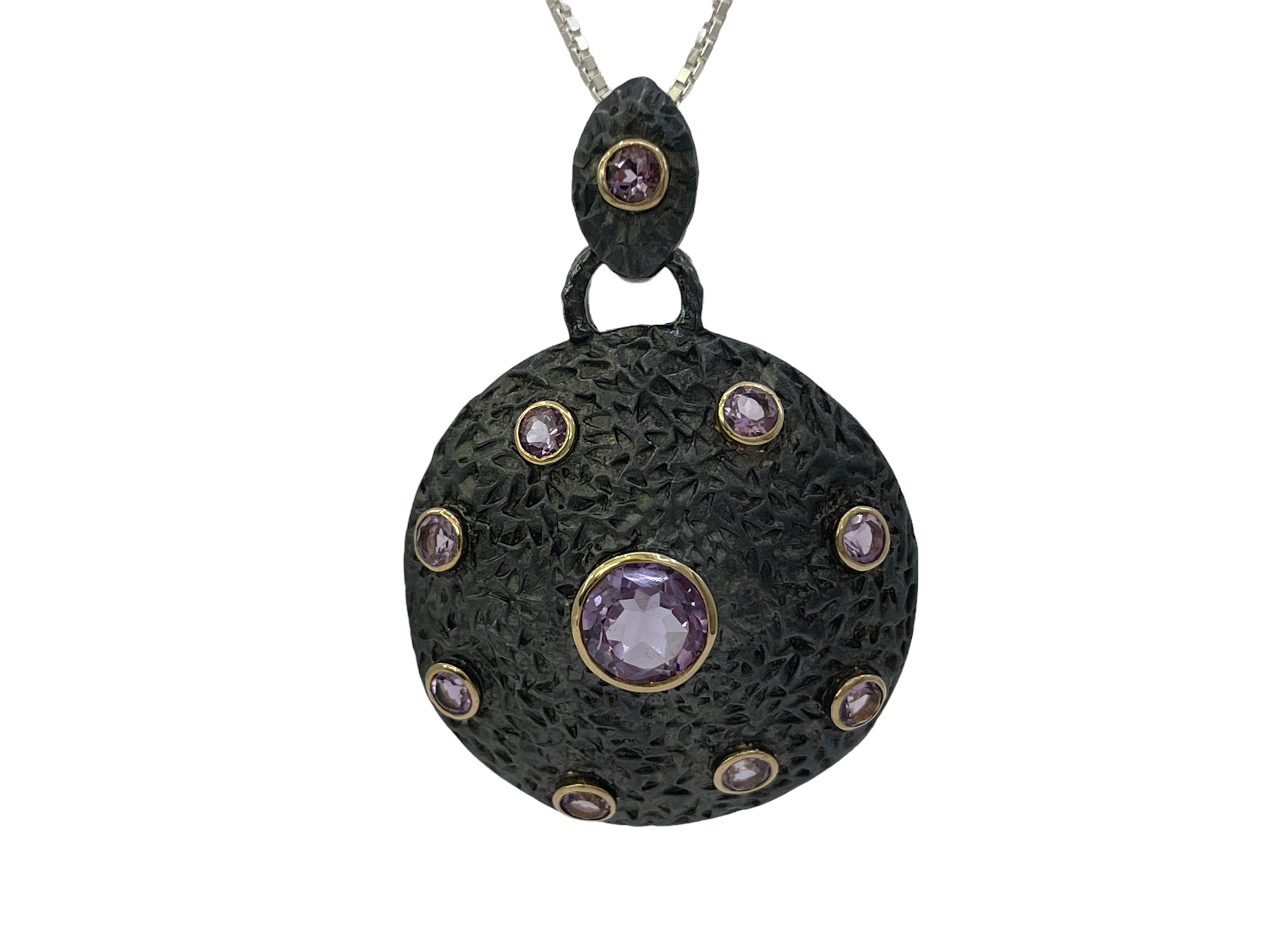 Sterling Silver and 18K Yellow Gold Plated Amethyst Pendant, 18"