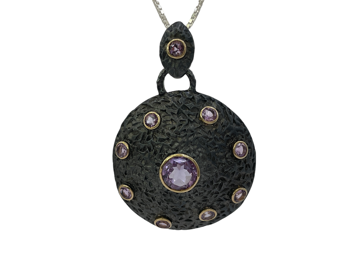 Sterling Silver and 18K Yellow Gold Plated Amethyst Pendant, 18&quot;