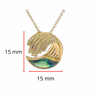 14K Yellow Gold 0.55cttw Abalone Shell and 0.17cttw Diamond Wave Necklace, 18"