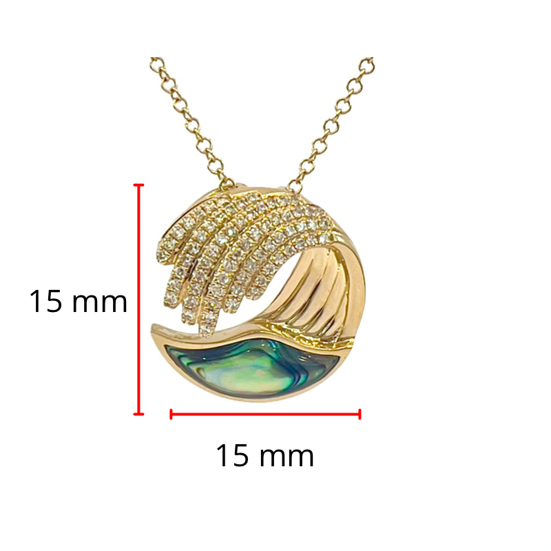 Collar ondulado de oro amarillo de 14 quilates con concha de abulón de 0,55 quilates y diamante de 0,17 quilates, 18&quot;
