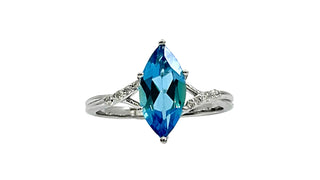 Anillo de diamantes y topacio azul en oro blanco de 10 quilates - Talla 6