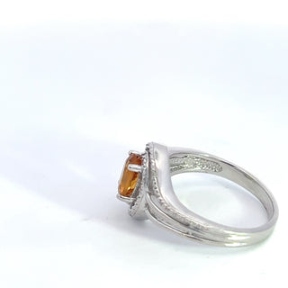 Anillo de plata de ley 925 con citrino de 7 x 5 mm y diamante de 0,03 quilates, talla 6