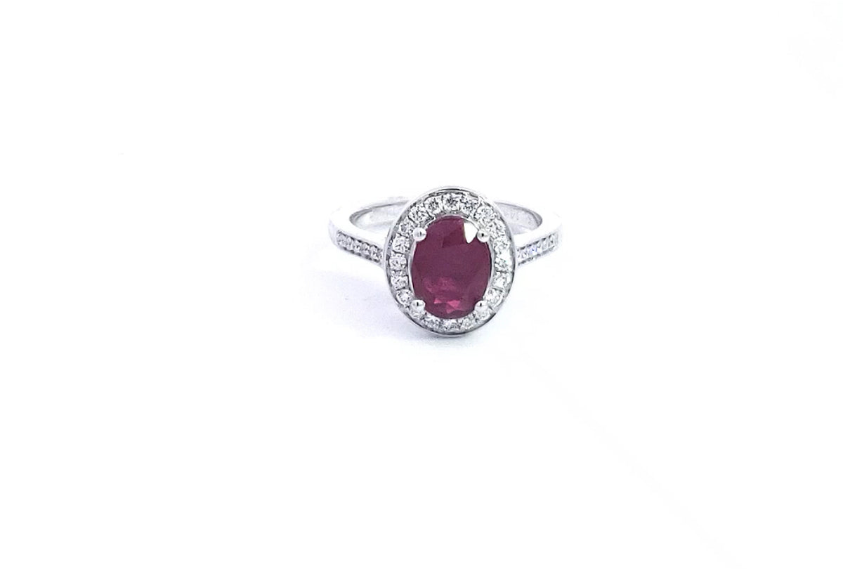 14K White Gold 1.65cttw Ruby and 0.35ttw Diamond Ring - Size 7