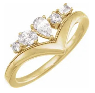 Anillo en V de diamantes cultivados en laboratorio de 1/2 CTW, blanco de 14 quilates 